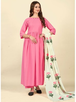 Pink Plain Cotton Anarkali Salwar Kameez