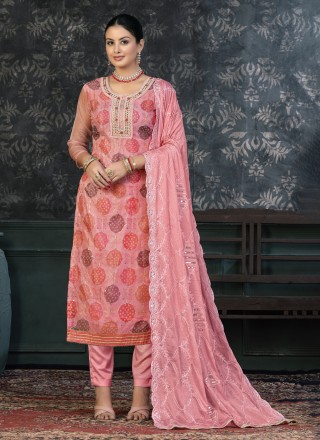 Pink Print Organza Salwar Suit