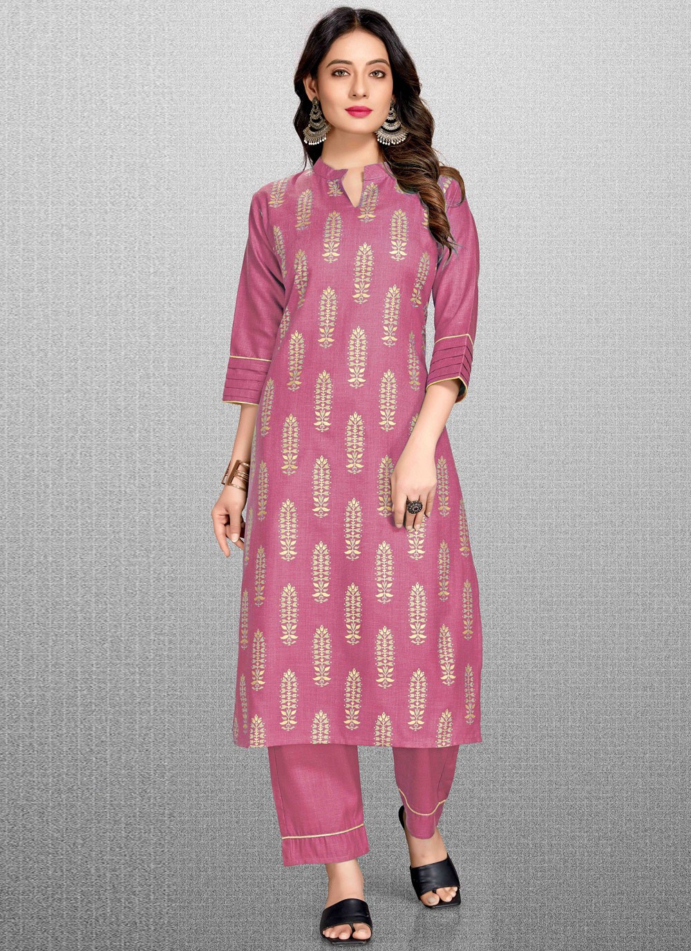 Pink Printed Readymade Anarkali Salwar Suit