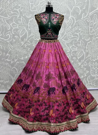 Pink Pure Silk Lehenga Choli with Embroidered and Print Work