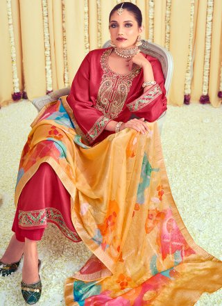 Pink Raw Silk Embroidered Work Pakistani Salwar Suit