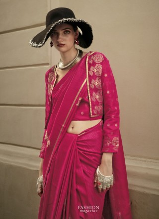 Pink Satin Ceremonial Trendy Saree