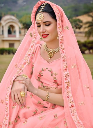 Pink Satin Silk Trendy Lehenga Choli