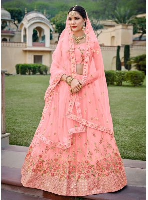 Pink Satin Silk Trendy Lehenga Choli