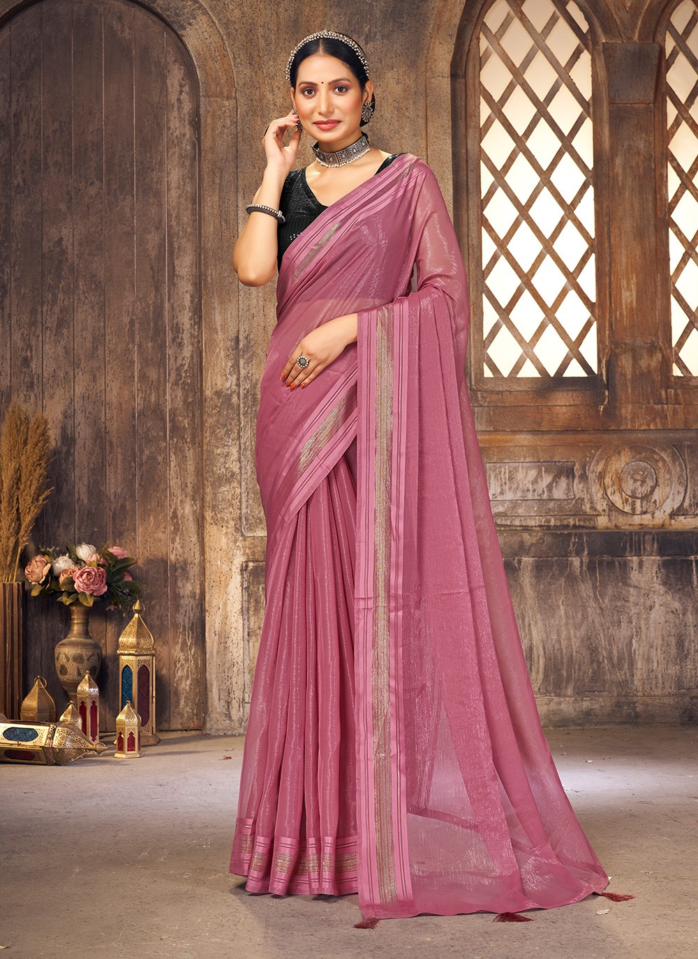 Pink Sequins Shimmer Casual Saree