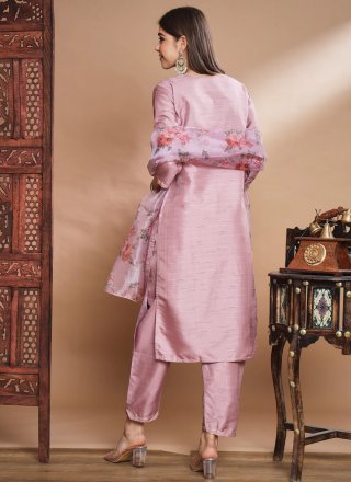 Pink Silk Blend Embroidered Work Readymade Salwar Suit