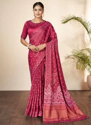 Pink Silk Classic Sari with Bandhej Work