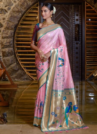 Pink Silk Contemporary Saree