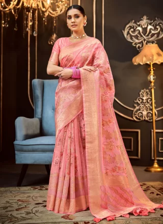 Pink Silk Contemporary Saree with Woven Work
