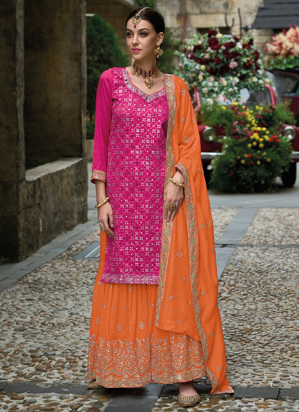 Pink Silk Embroidered Readymade Salwar Kameez