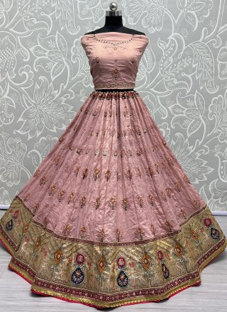 Pink Silk Embroidered, Sequins and Zari Work Lehenga Choli for Engagement