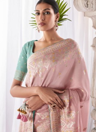 Pink Silk Meenakari Work Designer Saree