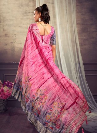 Pink Silk Contemporary Sari with Print Work for Casual