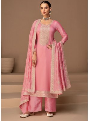 Pink Silk Straight Salwar Kameez