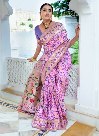 Pink Silk Trendy Saree with Meenakari and Woven Work for Ceremonial