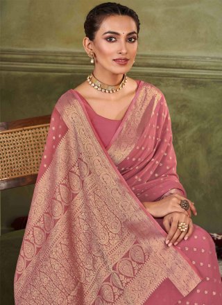 Pink Silk Woven Work Classic Saree