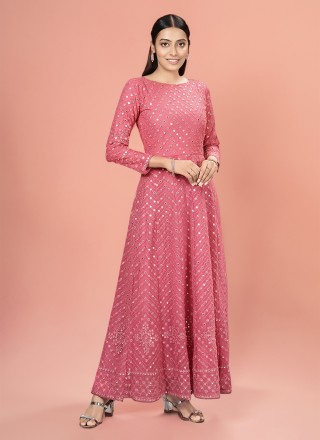 Pink Thread Work Trendy Gown