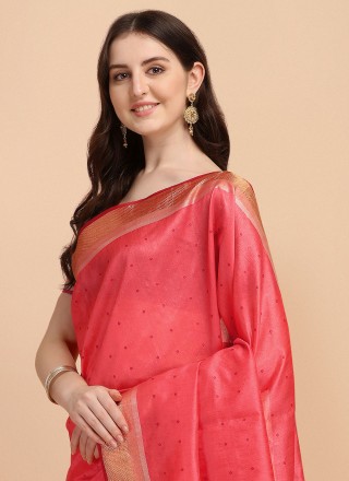 Pink Tussar Silk Woven Contemporary Saree