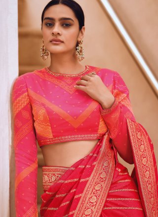 Pink Viscose Designer Sari with