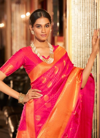 Pink Weaving Handloom silk Trendy Saree