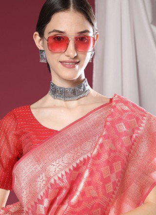 Pink Weaving Silk Trendy Saree