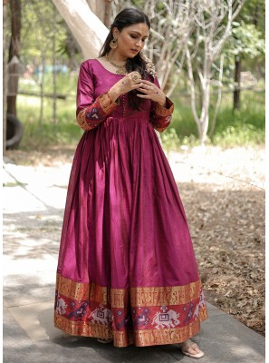 Mustard Color Zari Weaving Work Narayan Pet Cotton Gown