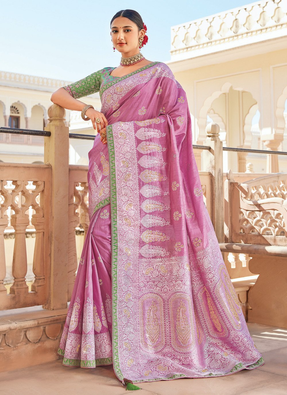 Tissue silk pink wedding saree - G3-WSA54864 | G3fashion.com