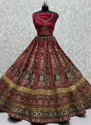 Piquant Rani Velvet Lehenga Choli with Dori, Embroidered, Sequins and Thread Work