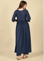 Plain Blue Cotton Readymade Salwar Kameez