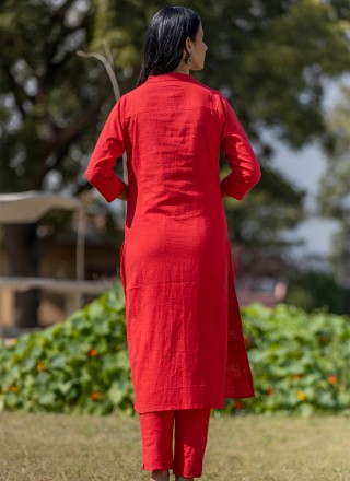 Plain Cotton Party Wear Kurti in Red