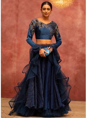 Plain Net Blue Trendy Lehenga Choli