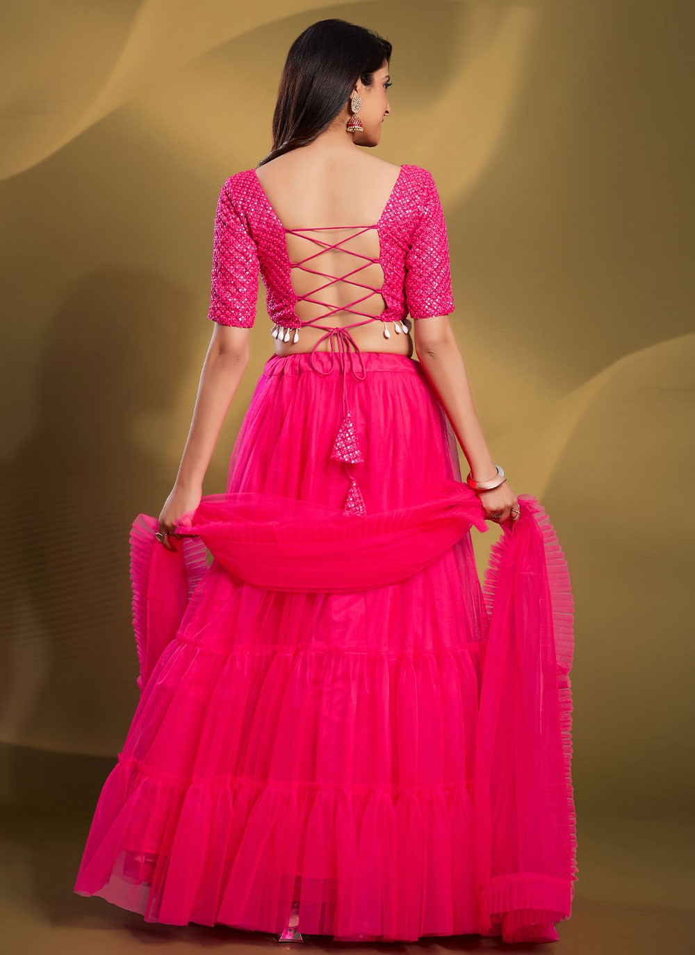 Party Floral Net Lehenga Indian Wear Chunri Wedding Designer Ethnic Lengha  Choli | eBay