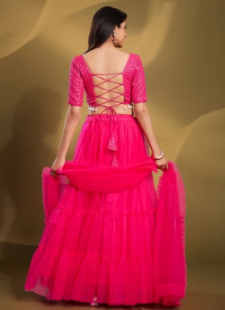 Plain Net Pink Designer Lehenga Choli