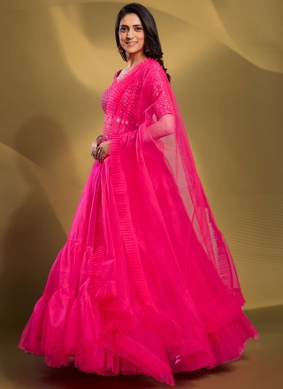 Plain Net Pink Designer Lehenga Choli
