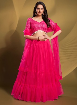 Plain Net Pink Designer Lehenga Choli