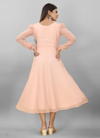 Plain Peach Georgette Designer Gown