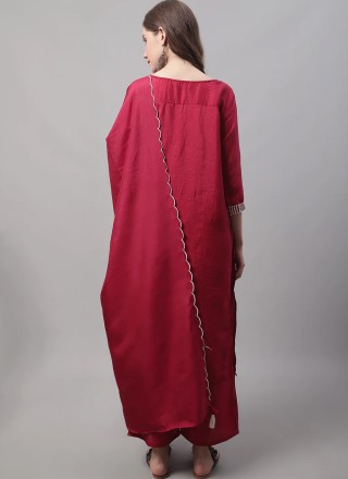 Plain Red Silk Blend Palazzo Salwar Kameez