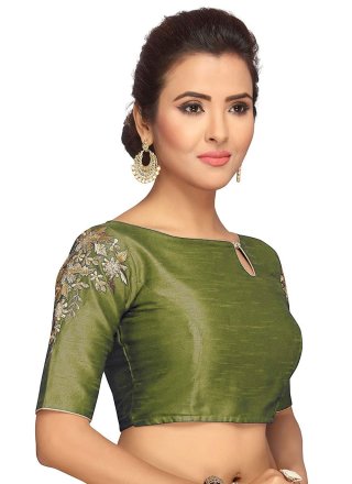 Plain Work Dupion Silk Designer Blouse In Green