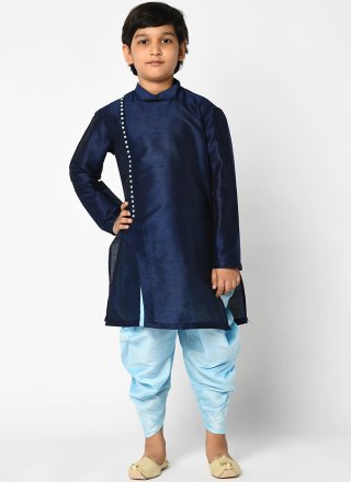 Plain Work Dupion Silk Dhoti Kurta In Blue for Casual