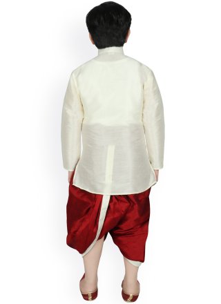 Plain Work Dupion Silk Dhoti Kurta In Off White for Festival