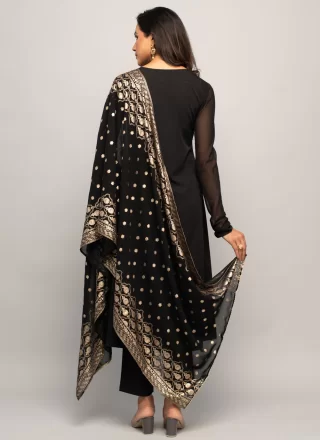 Plain Work Faux Crepe Readymade Salwar Suit In Black
