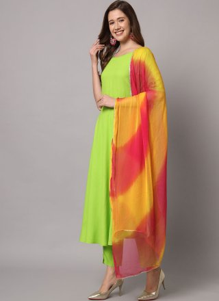 Plain Work Rayon Salwar Suit In Green