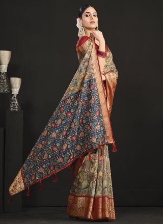 Pleasance Multi Colour Tussar Silk Trendy Saree