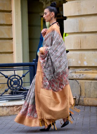 Print and Weaving Work Brasso Designer Sari In Multi Colour for Festival