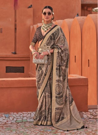 Print Silk Classic Saree in Multi Colour