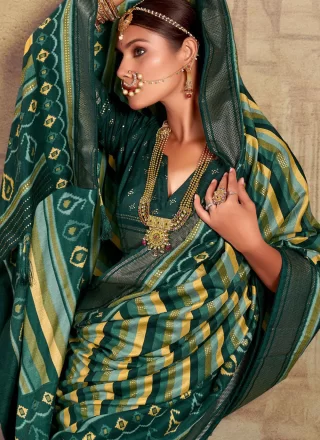Print Tussar Silk Green Classic Saree
