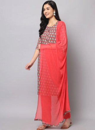 Print Work Cotton Readymade Salwar Suit In Multi Colour