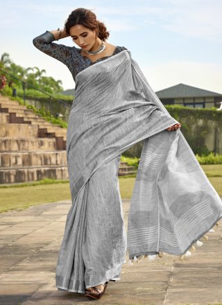 Linen Classic Sari In Grey