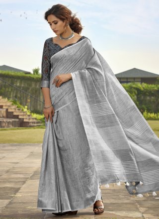 Linen Classic Sari In Grey