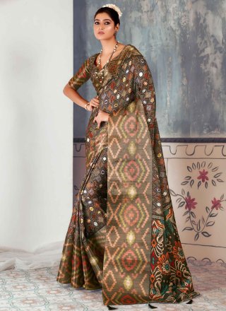 Print Work Tussar Silk Casual Sari In Multi Colour